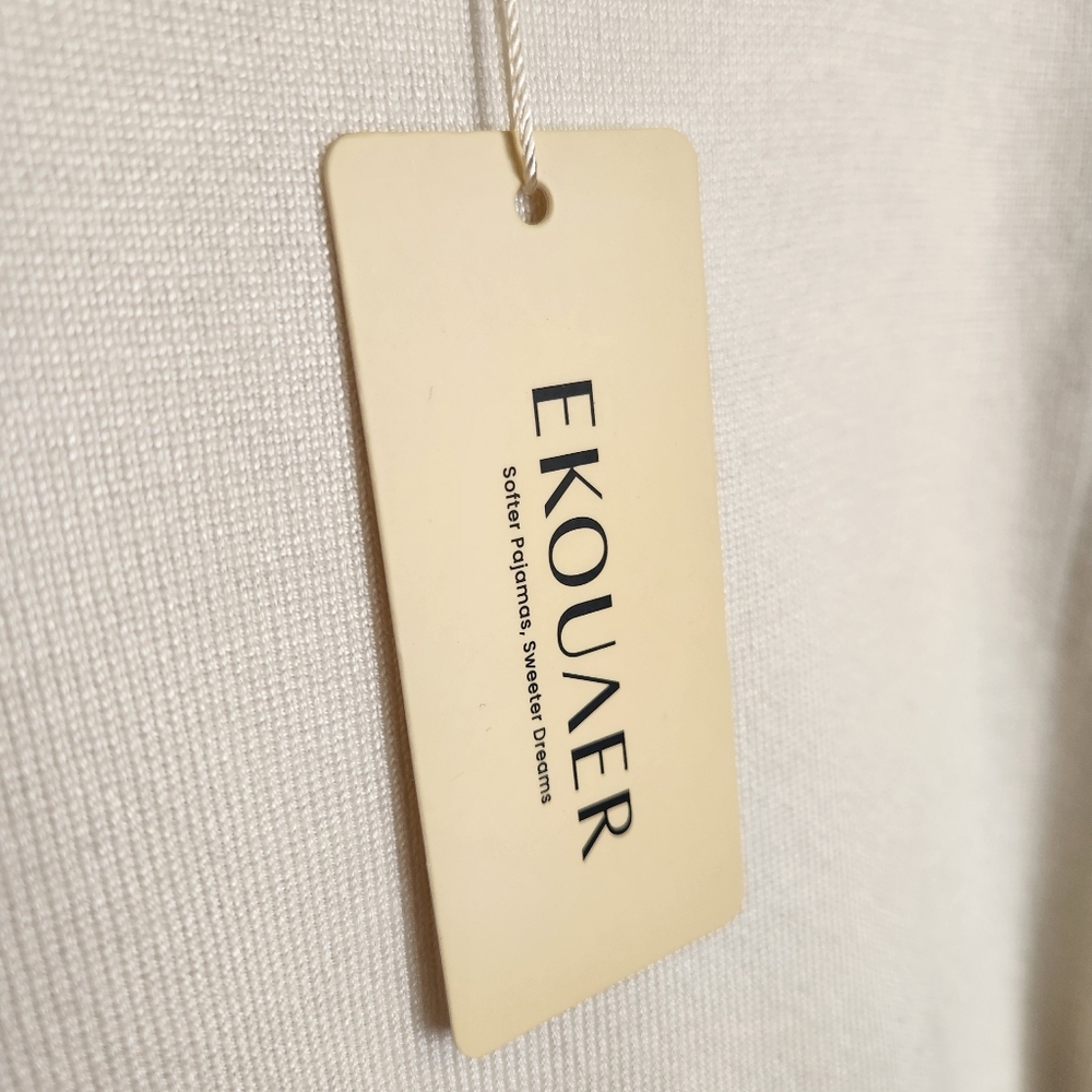 EKOUAER 2 PIECE KNIT LOUNGEWEAR SET CREAM BLACK WIDE LEG SHORT SLEEVE NWT XL - Picture 5 of 9